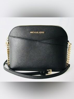 Michael Kors Jet Set Travel Medium Leather X Cross Dome Crossbody (Black & Gold)